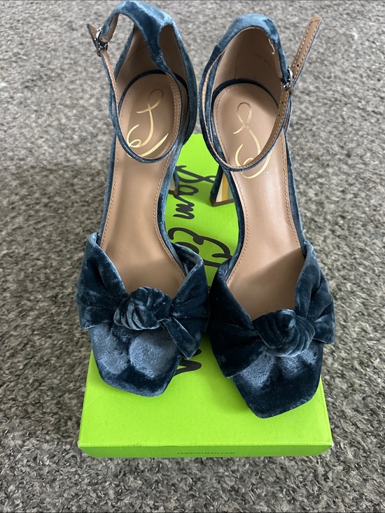 Sam Edelman Shoes - Sam Edelman Dark Teal Velvet Knot Ankle-Strap Heels